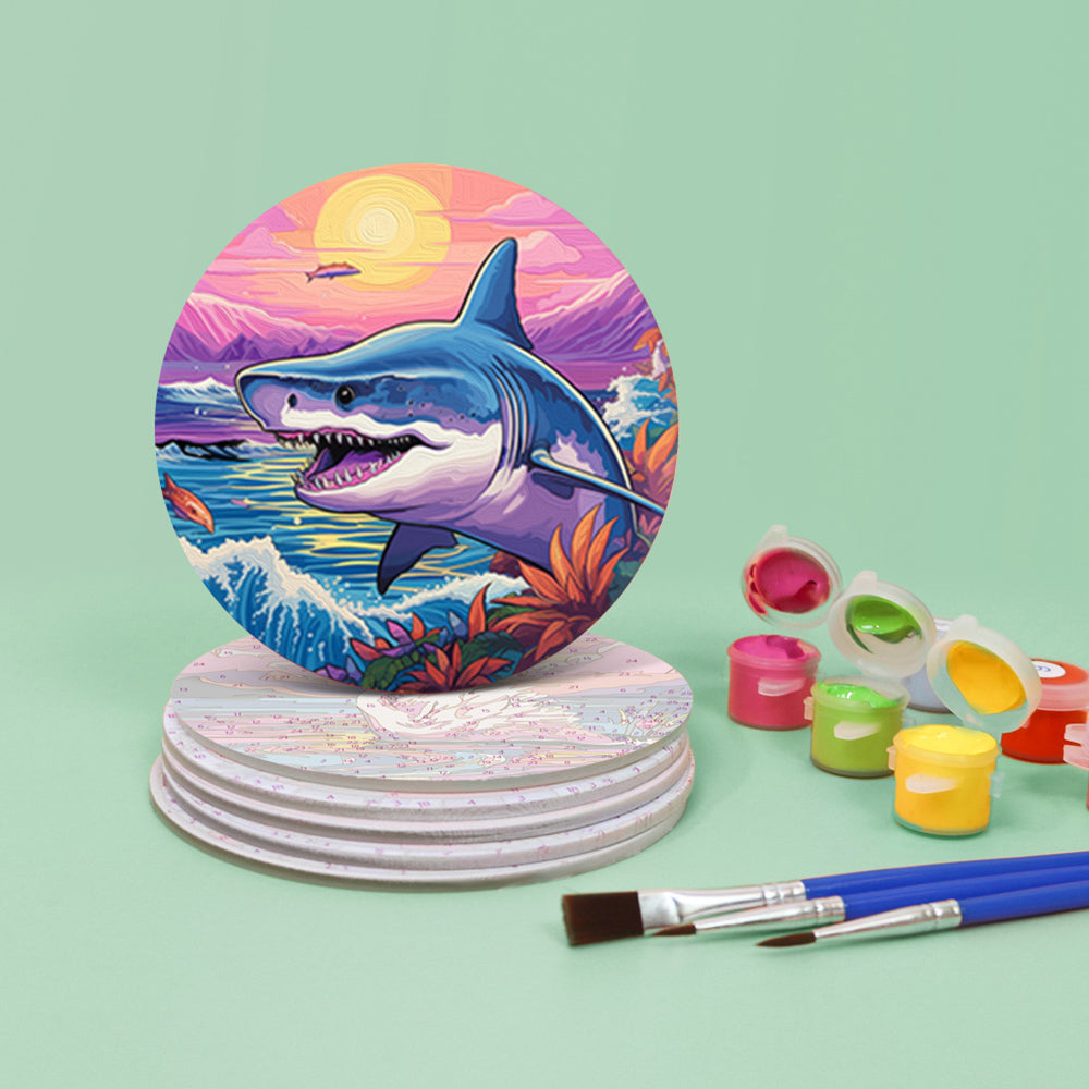 6 Pièces Dessous-de-verre Animaux Marins au Coucher de Soleil Peinture par Numéros