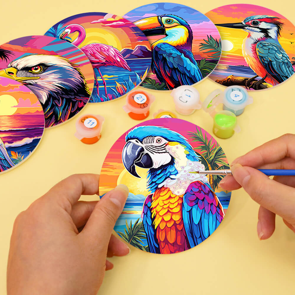 6 Pièces Dessous-de-verre Animaux Volants au Coucher de Soleil Peinture par Numéros