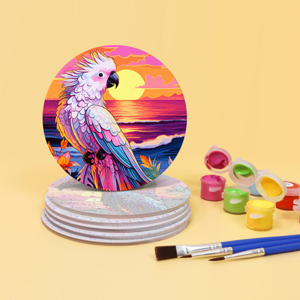 6 Pièces Dessous-de-verre Animaux Volants au Coucher de Soleil Peinture par Numéros