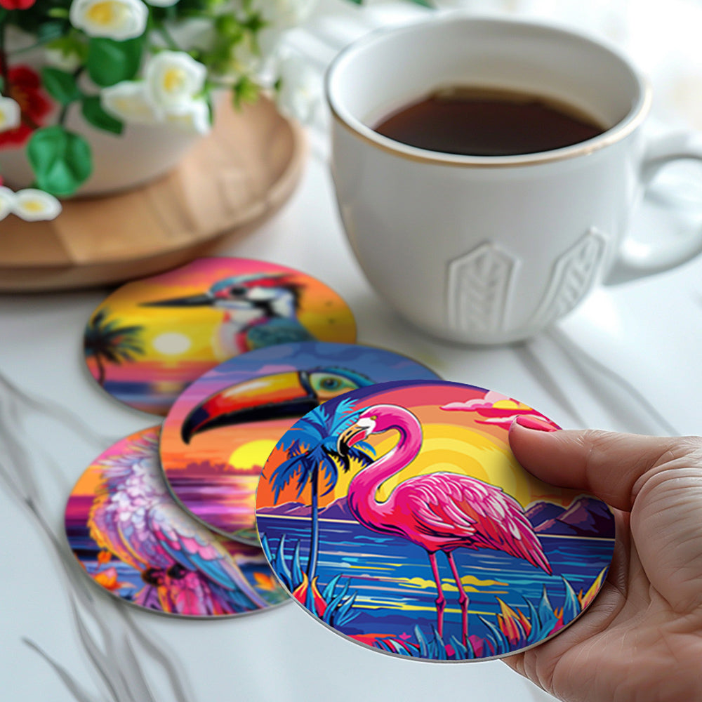 6 Pièces Dessous-de-verre Animaux Volants au Coucher de Soleil Peinture par Numéros