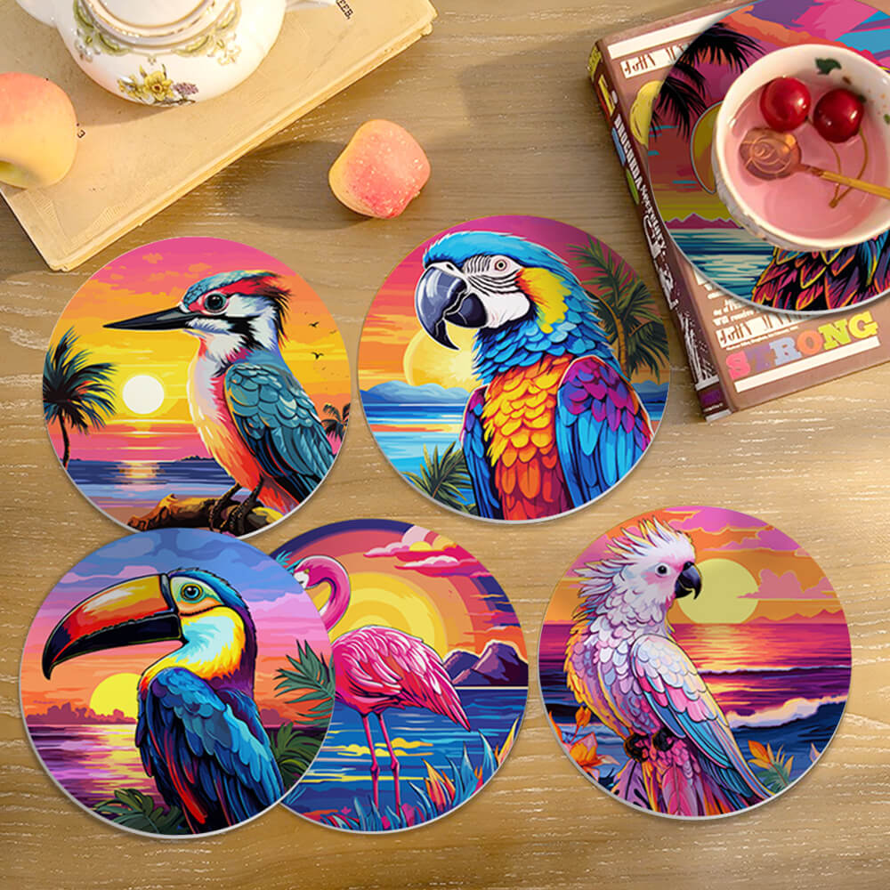 6 Pièces Dessous-de-verre Animaux Volants au Coucher de Soleil Peinture par Numéros