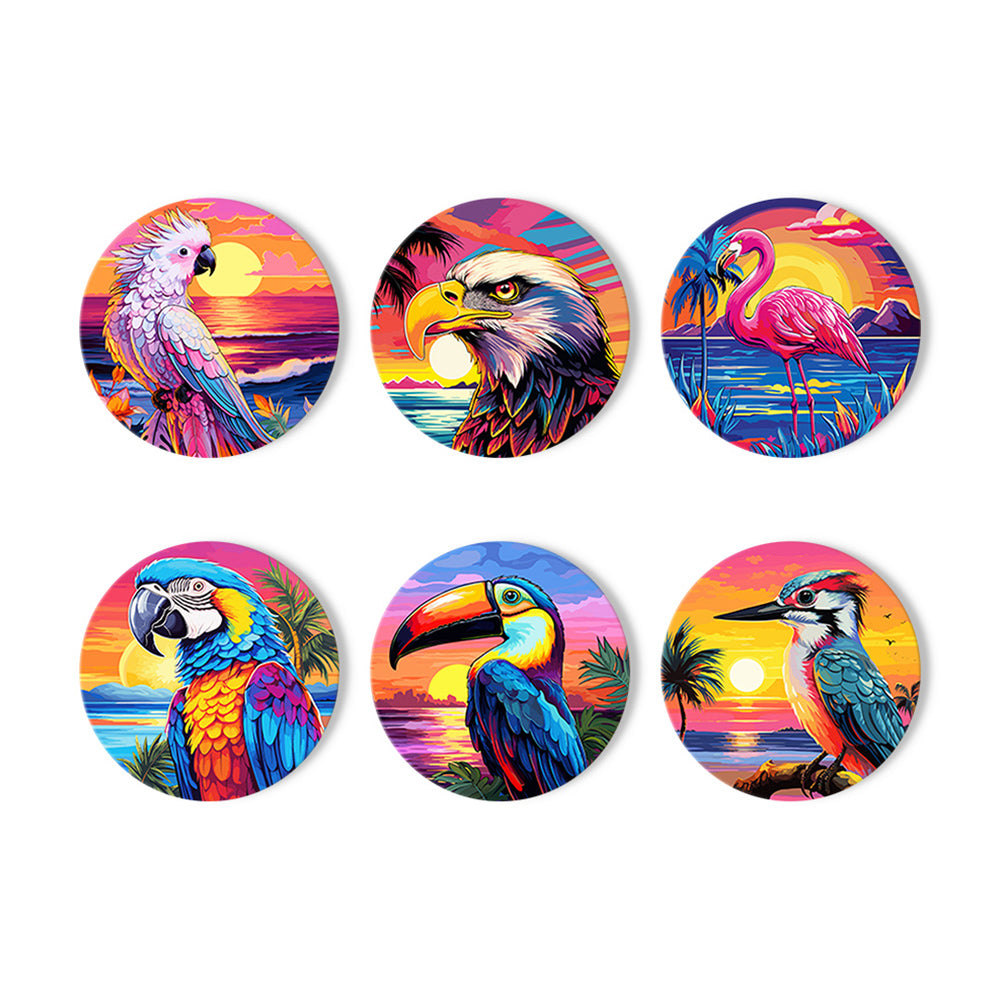6 Pièces Dessous-de-verre Animaux Volants au Coucher de Soleil Peinture par Numéros