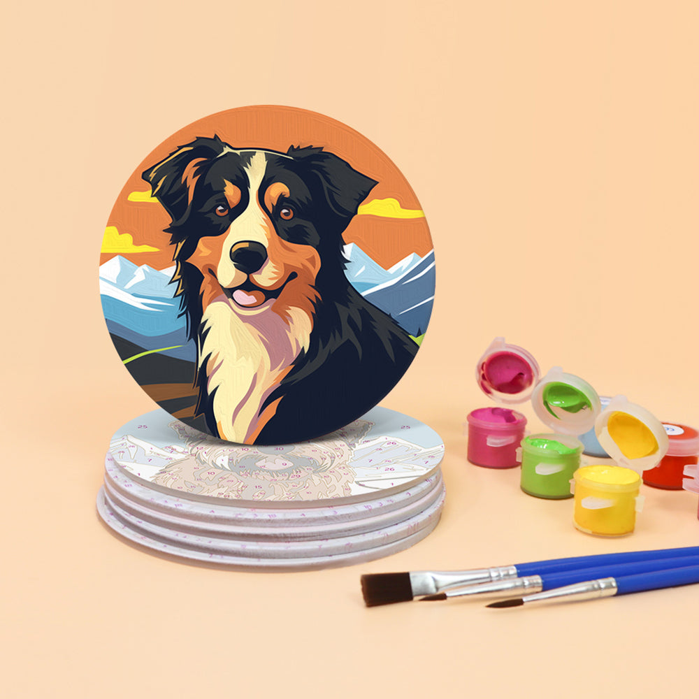 6 Pièces Dessous-de-verre Chiens et Montagnes Peinture par Numéros