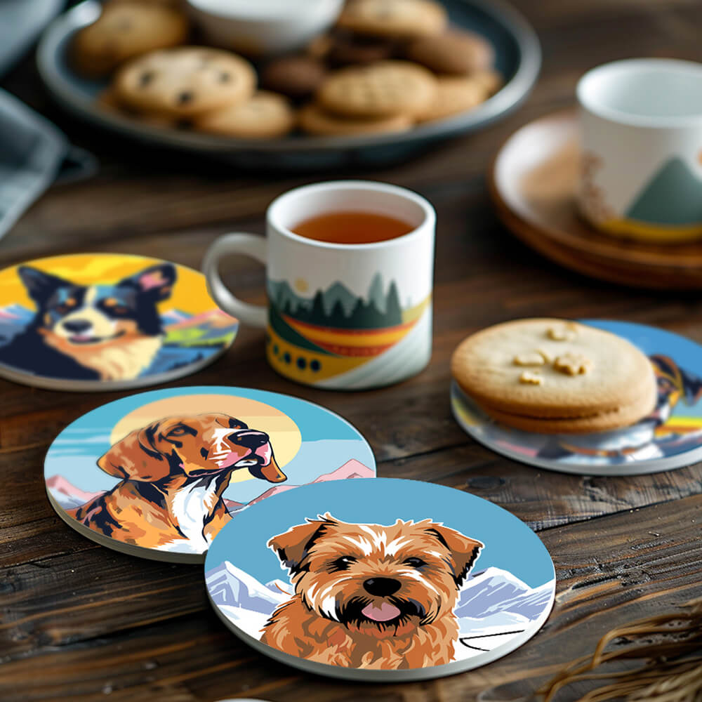 6 Pièces Dessous-de-verre Chiens et Montagnes Peinture par Numéros
