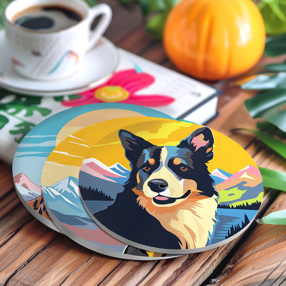 6 Pièces Dessous-de-verre Chiens et Montagnes Peinture par Numéros