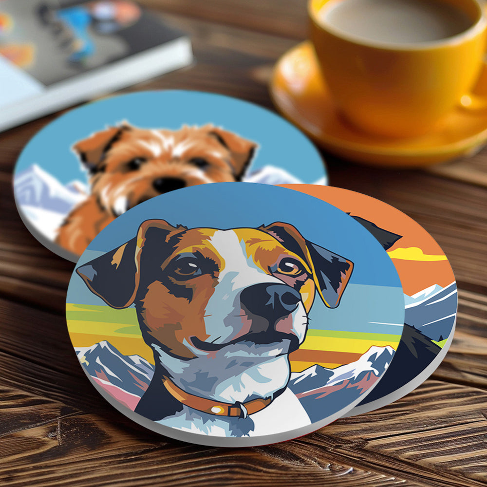 6 Pièces Dessous-de-verre Chiens et Montagnes Peinture par Numéros