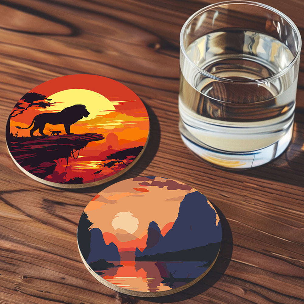 6 Pièces Dessous-de-verre Coucher de Soleil sur Montagnes et Phare Peinture par Numéros