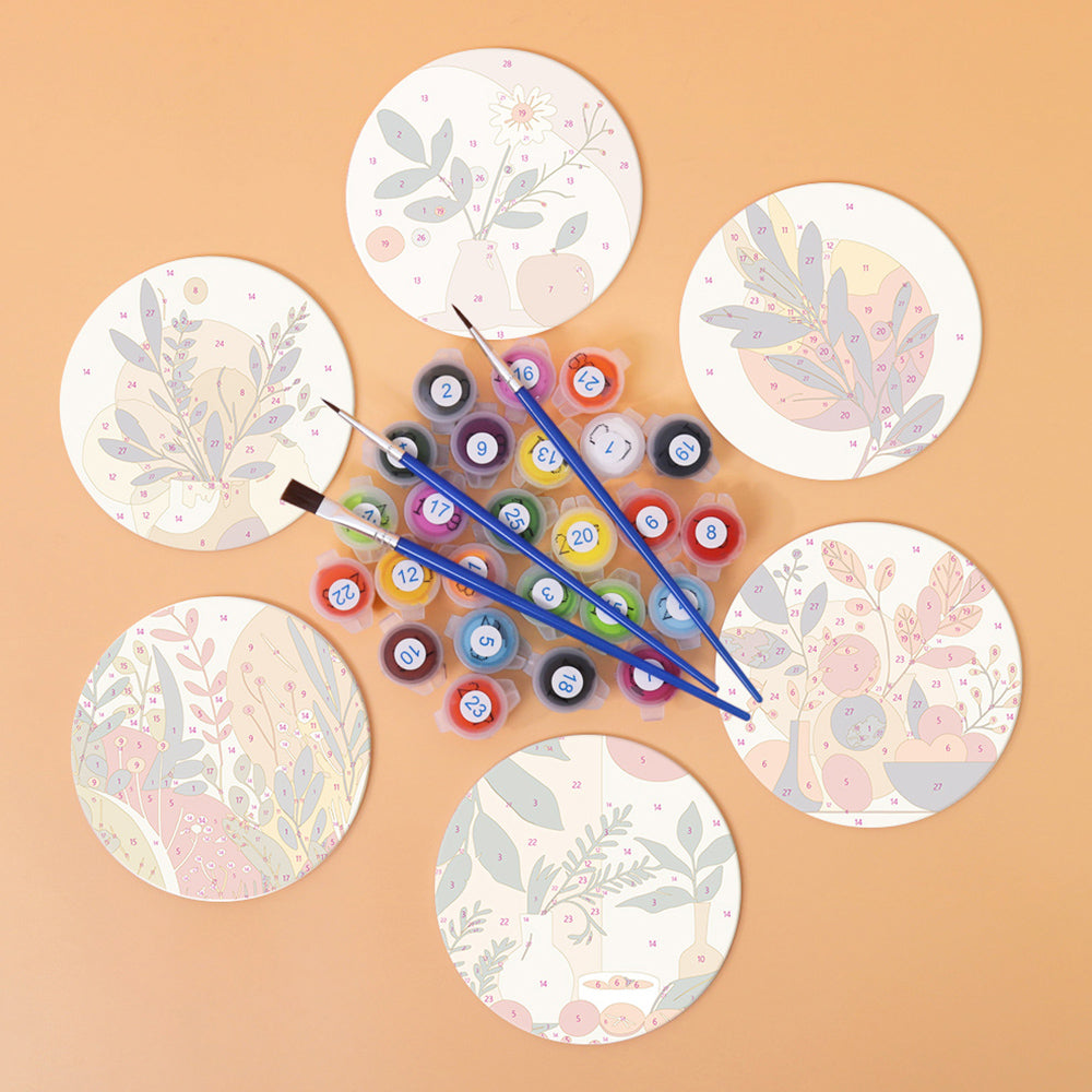 6 Pièces Dessous-de-verre Feuilles d'Automne en Pot Peinture par Numéros