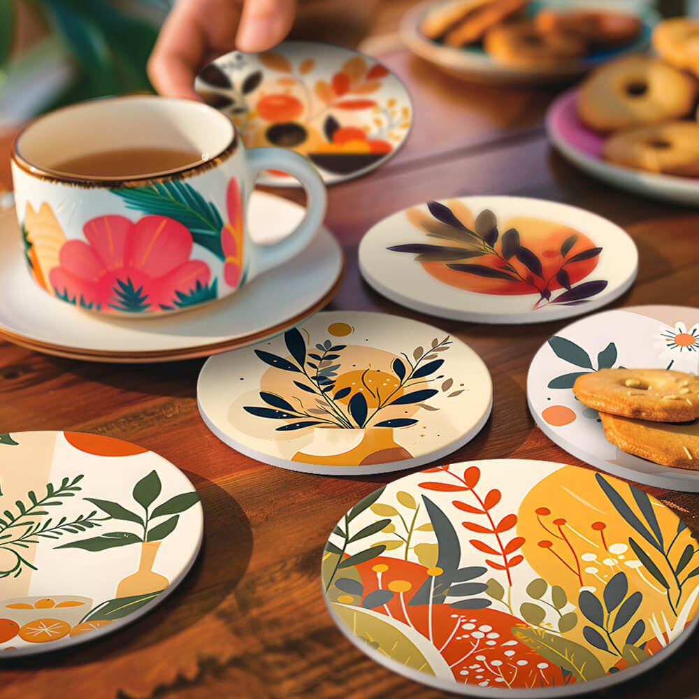6 Pièces Dessous-de-verre Feuilles d'Automne en Pot Peinture par Numéros