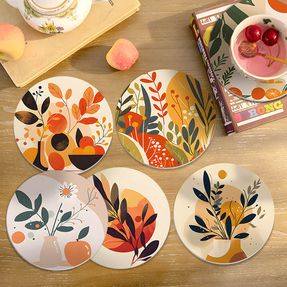 6 Pièces Dessous-de-verre Feuilles d'Automne en Pot Peinture par Numéros