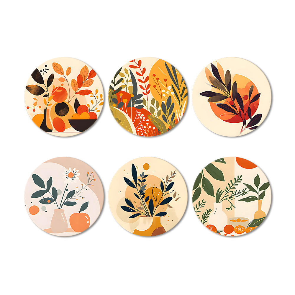 6 Pièces Dessous-de-verre Feuilles d'Automne en Pot Peinture par Numéros