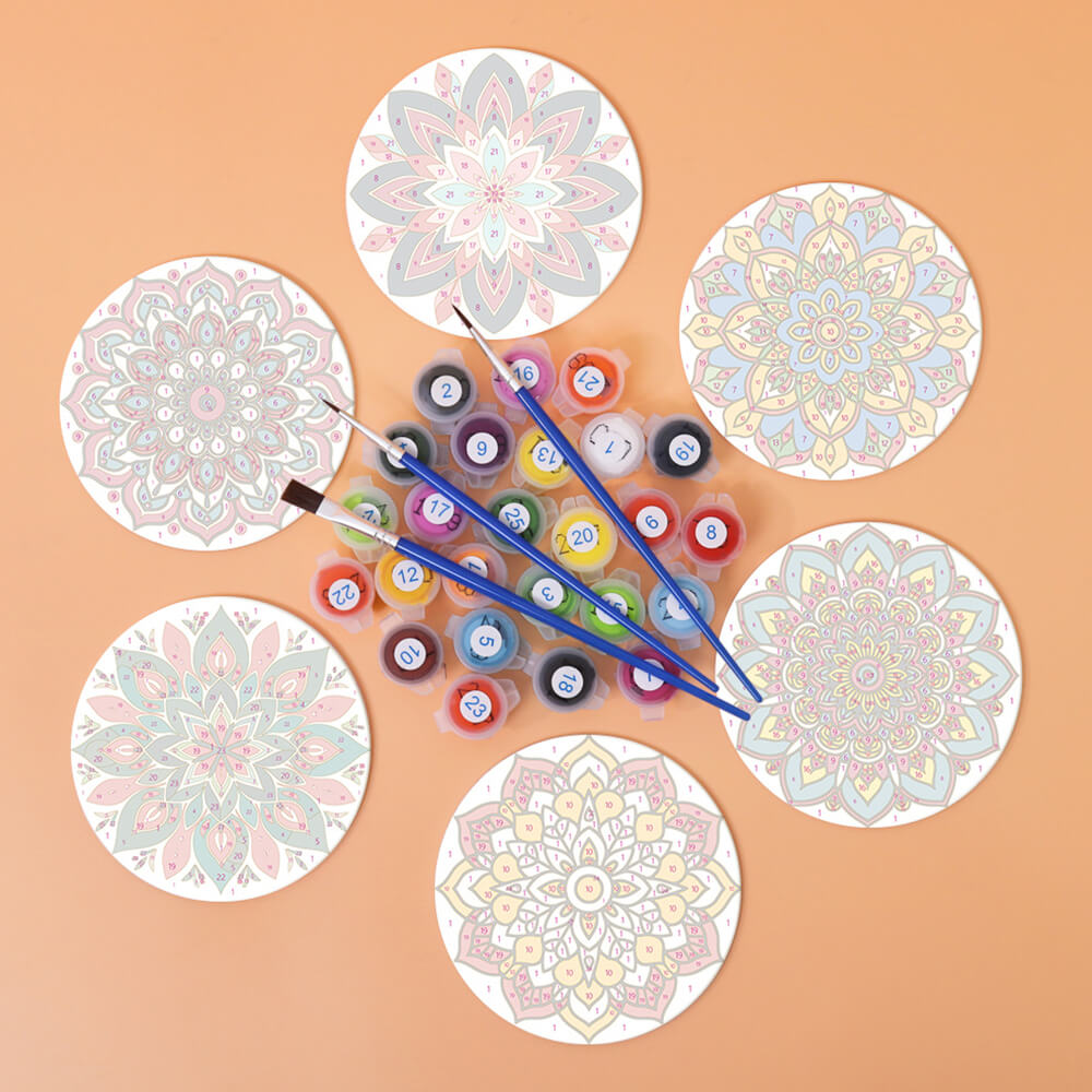 6 Pièces Dessous-de-verre Mandala en Forme de Lotus Peinture par Numéros