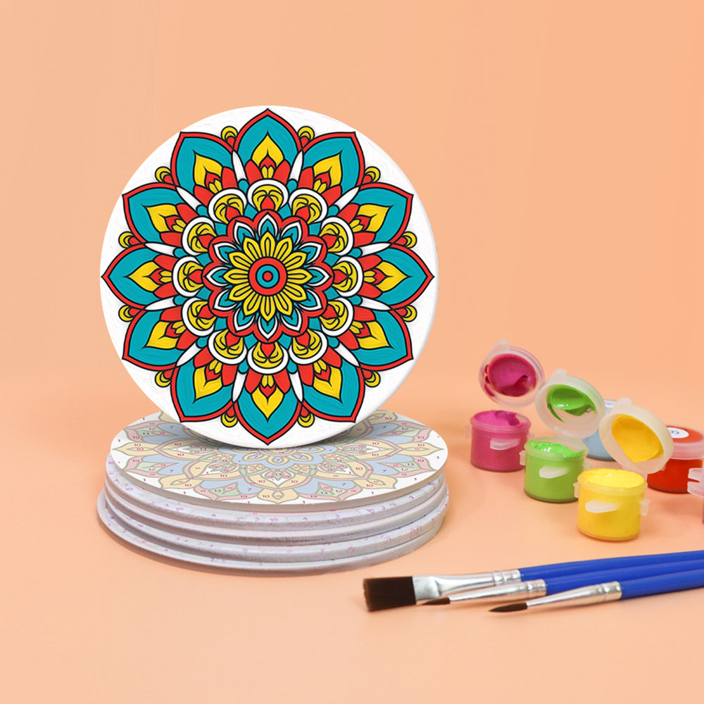 6 Pièces Dessous-de-verre Mandala en Forme de Lotus Peinture par Numéros
