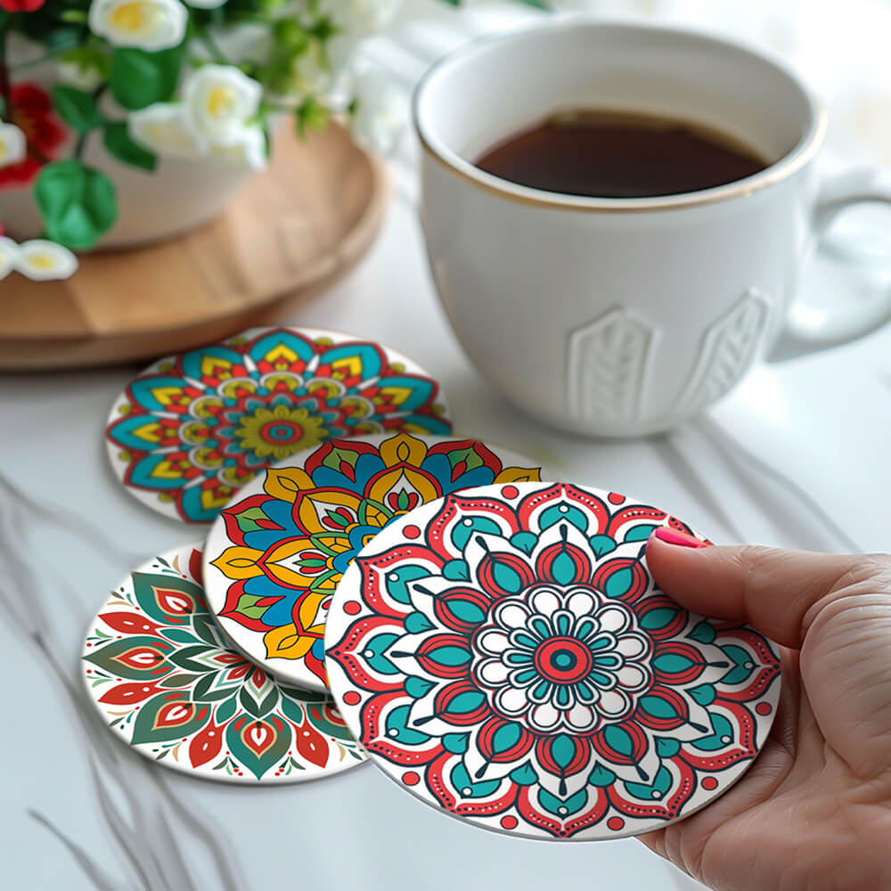 6 Pièces Dessous-de-verre Mandala en Forme de Lotus Peinture par Numéros