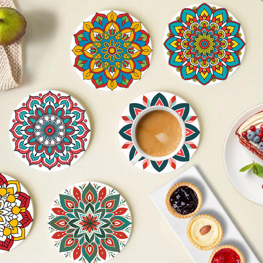 6 Pièces Dessous-de-verre Mandala en Forme de Lotus Peinture par Numéros