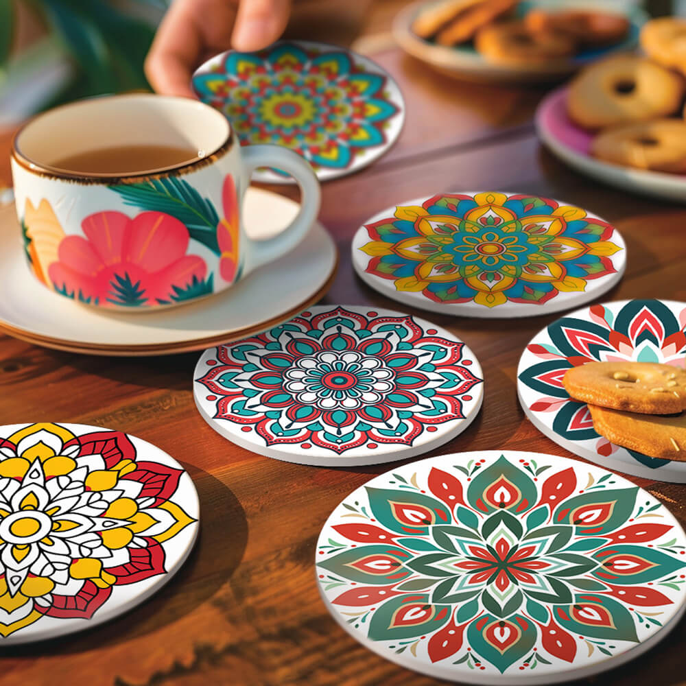 6 Pièces Dessous-de-verre Mandala en Forme de Lotus Peinture par Numéros