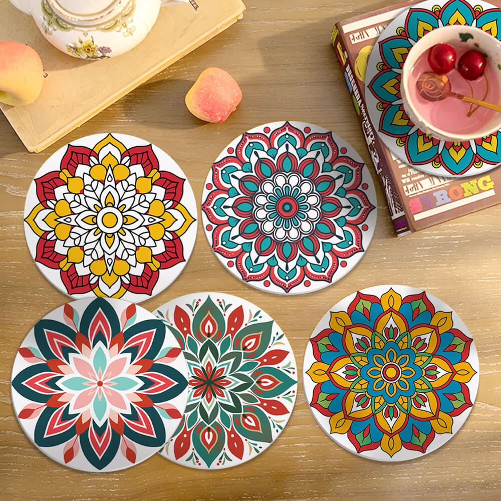 6 Pièces Dessous-de-verre Mandala en Forme de Lotus Peinture par Numéros