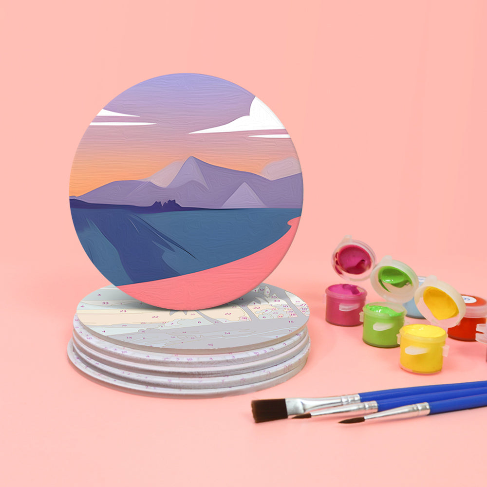 6 Pièces Dessous-de-verre Montagne au Lever du Soleil Peinture par Numéros