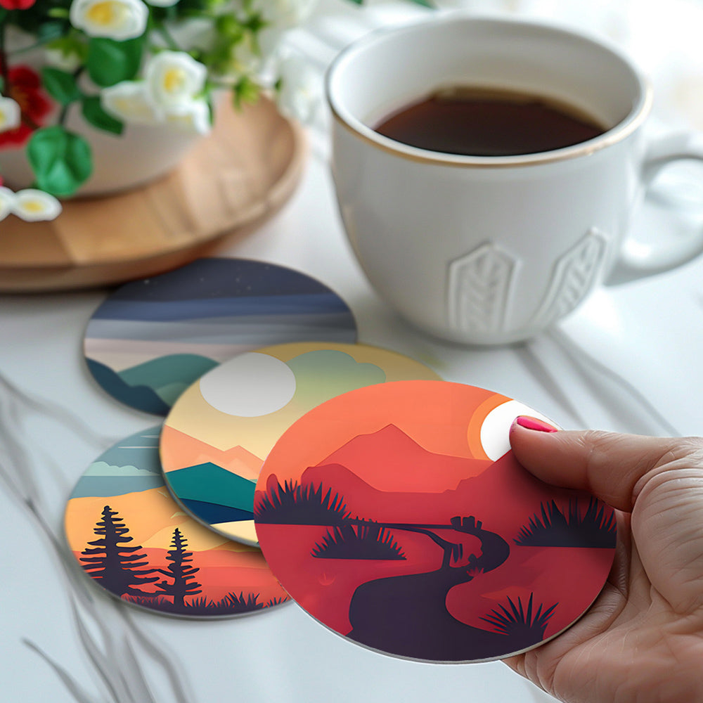 6 Pièces Dessous-de-verre Montagne au Lever du Soleil Peinture par Numéros