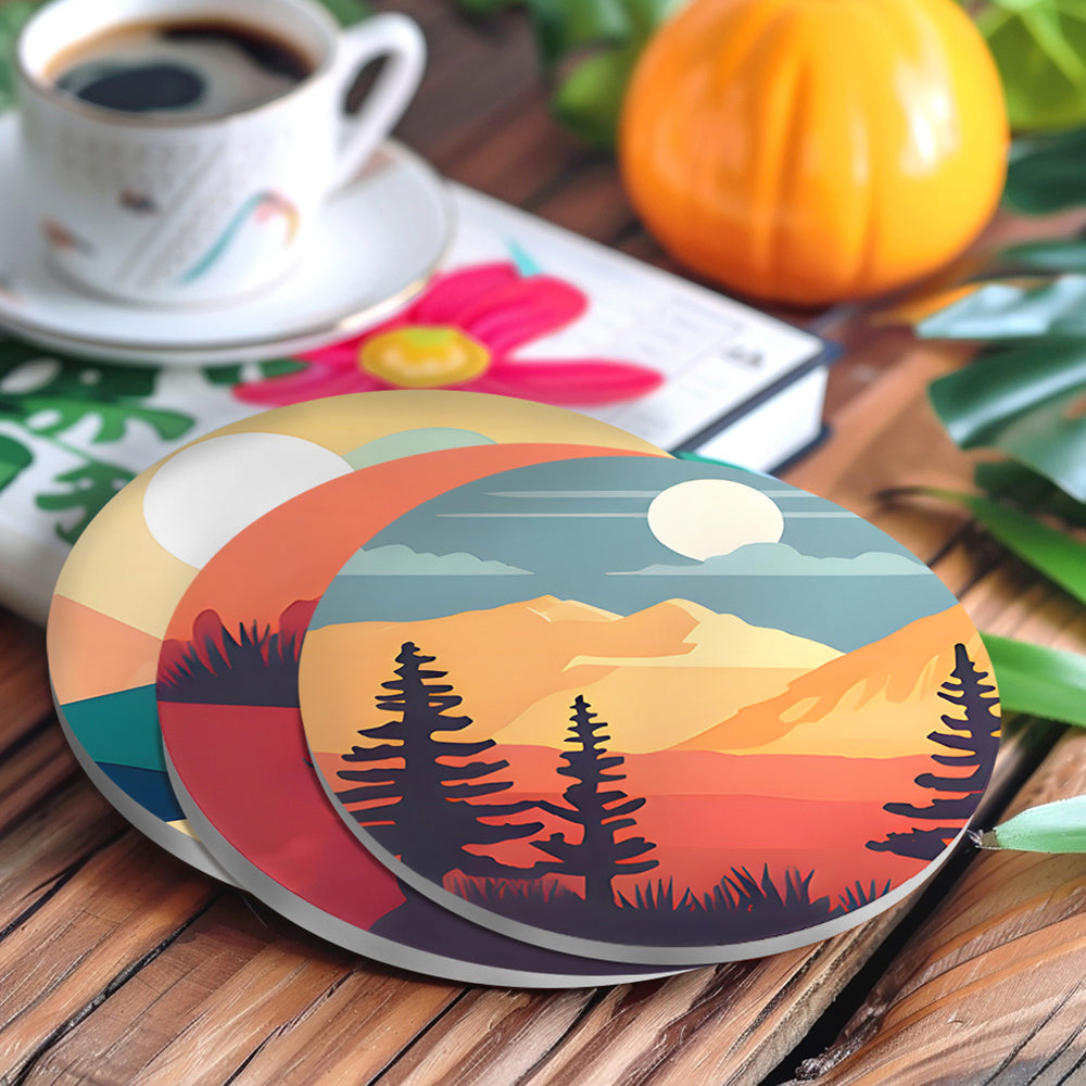 6 Pièces Dessous-de-verre Montagne au Lever du Soleil Peinture par Numéros