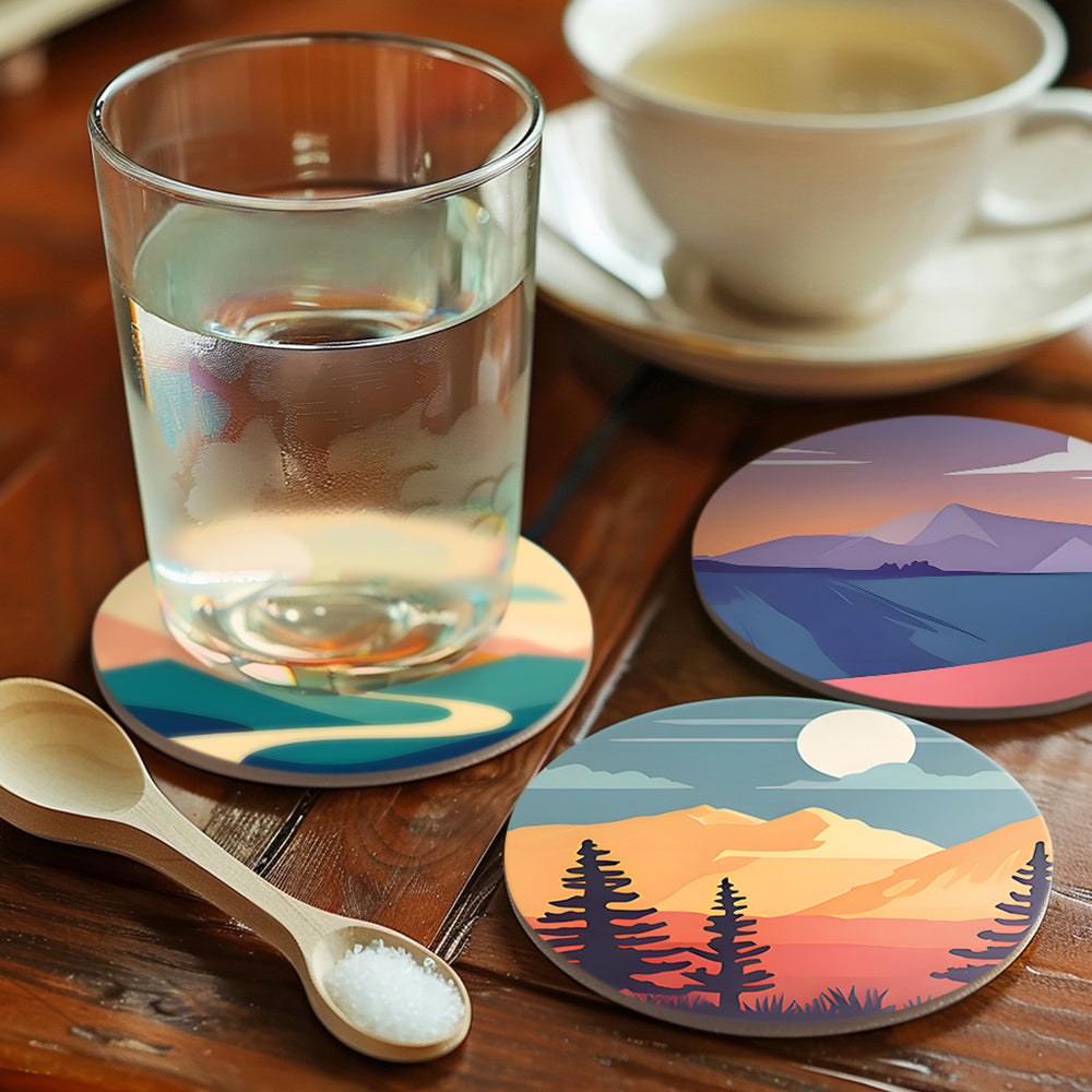6 Pièces Dessous-de-verre Montagne au Lever du Soleil Peinture par Numéros
