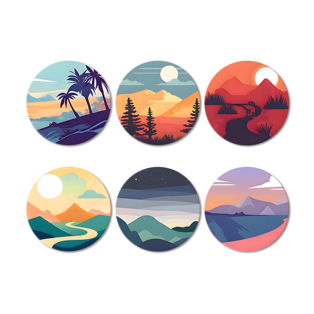 6 Pièces Dessous-de-verre Montagne au Lever du Soleil Peinture par Numéros