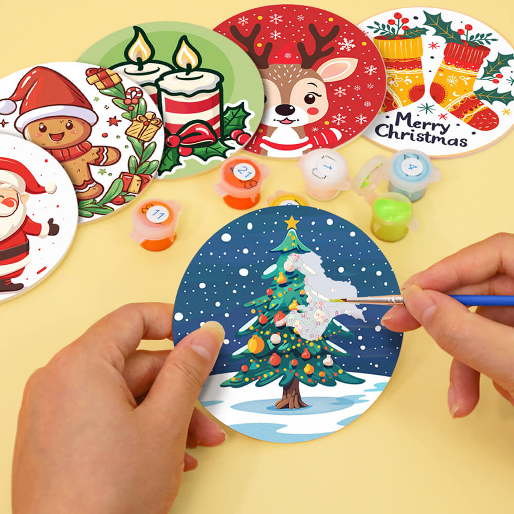 6 Pièces Dessous-de-verre Noël Cartoon Peinture par Numéros