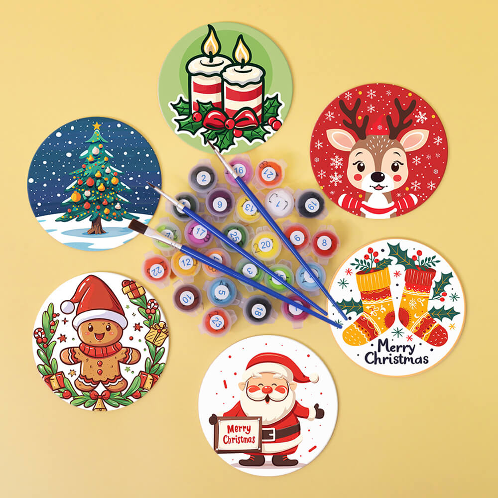 6 Pièces Dessous-de-verre Noël Cartoon Peinture par Numéros