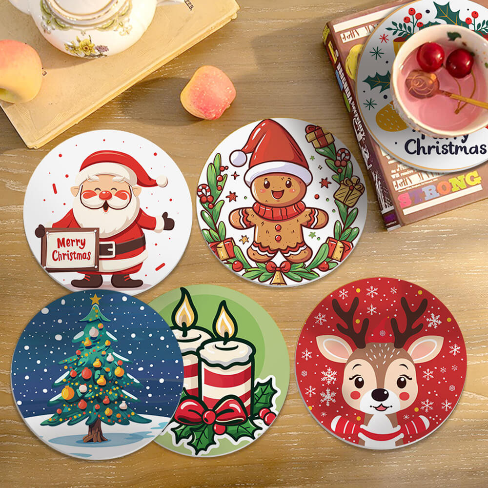 6 Pièces Dessous-de-verre Noël Cartoon Peinture par Numéros