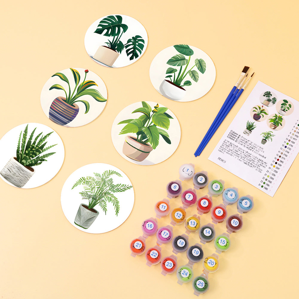 6 Pièces Dessous-de-verre Plantes Tropicales en Pot Peinture par Numéros