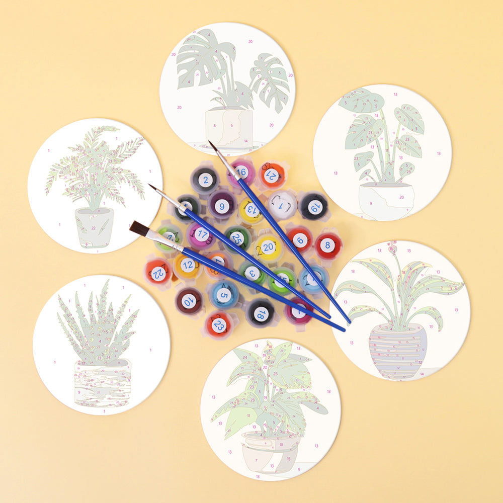 6 Pièces Dessous-de-verre Plantes Tropicales en Pot Peinture par Numéros