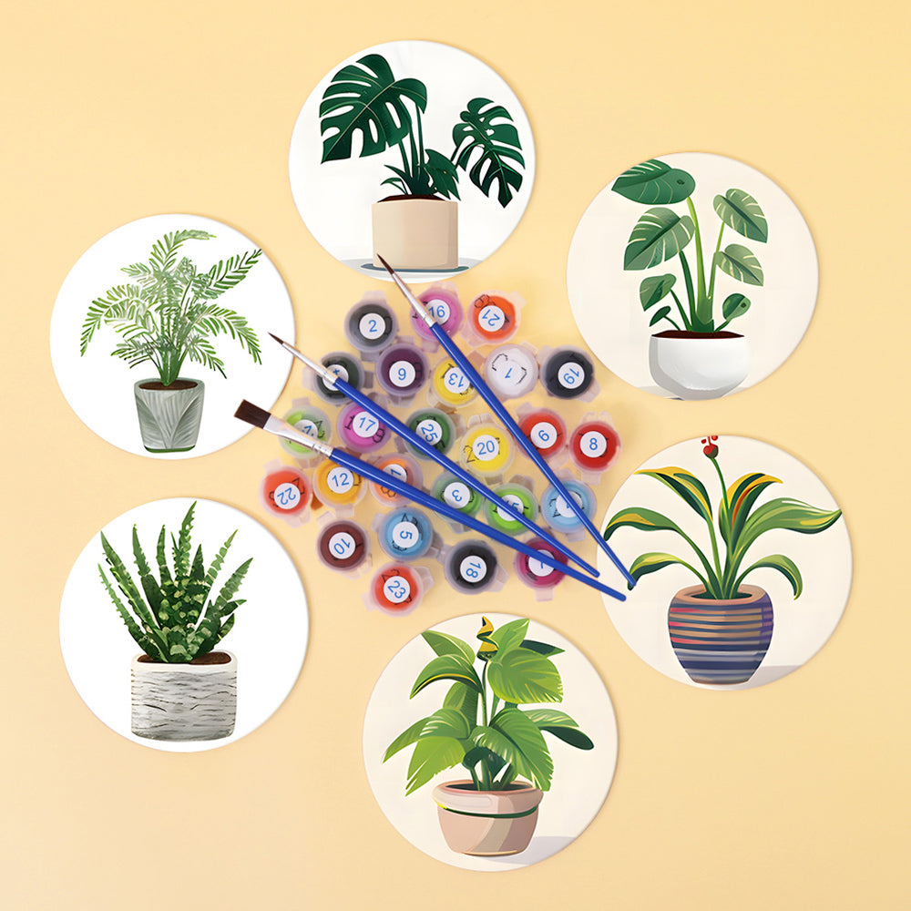6 Pièces Dessous-de-verre Plantes Tropicales en Pot Peinture par Numéros