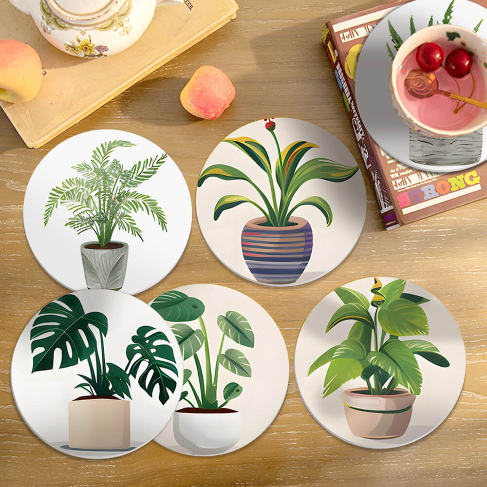 6 Pièces Dessous-de-verre Plantes Tropicales en Pot Peinture par Numéros