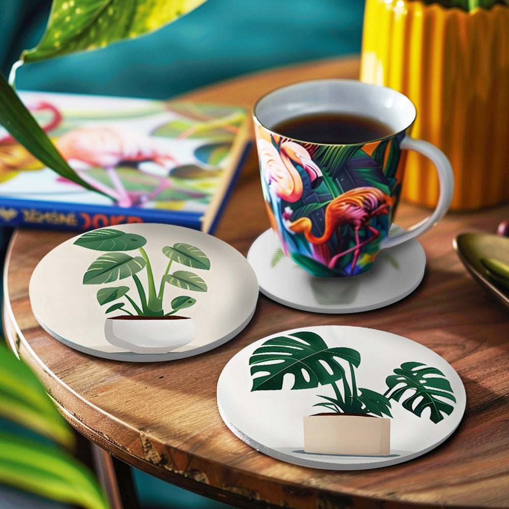 6 Pièces Dessous-de-verre Plantes Tropicales en Pot Peinture par Numéros