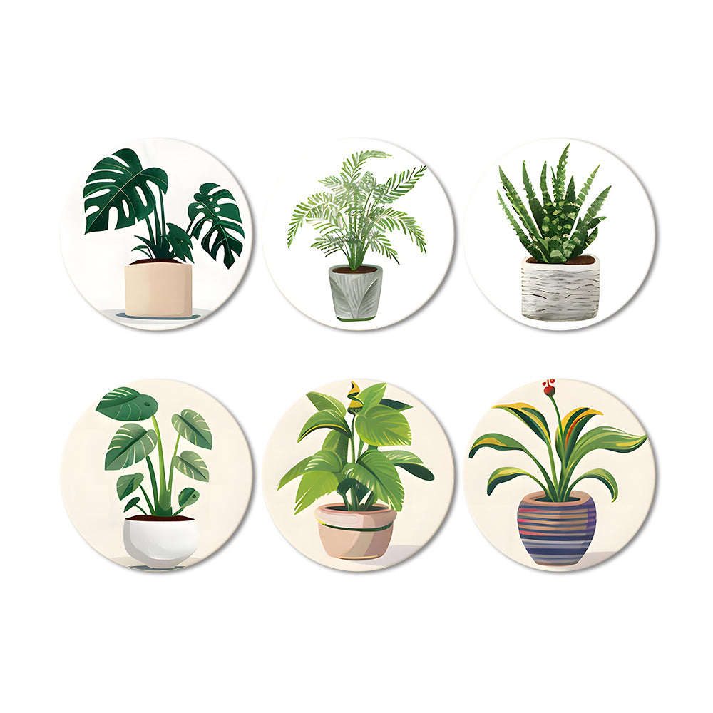 6 Pièces Dessous-de-verre Plantes Tropicales en Pot Peinture par Numéros