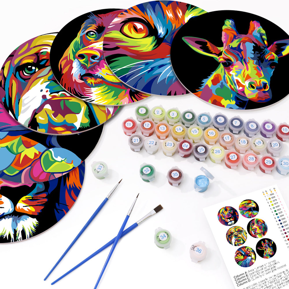 6 Pièces Sets de Table Animaux Colorés Peinture par Numéros