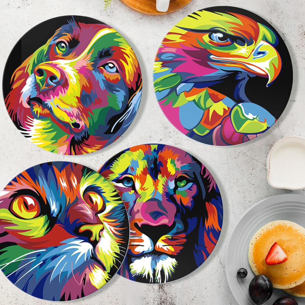 6 Pièces Sets de Table Animaux Colorés Peinture par Numéros