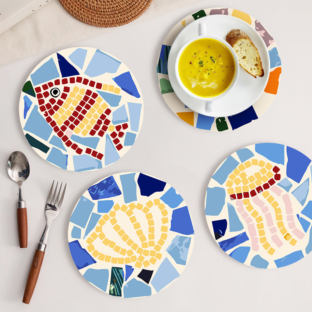 6 Pièces Sets de Table Animaux Marins en Bloc de Couleur Peinture par Numéros