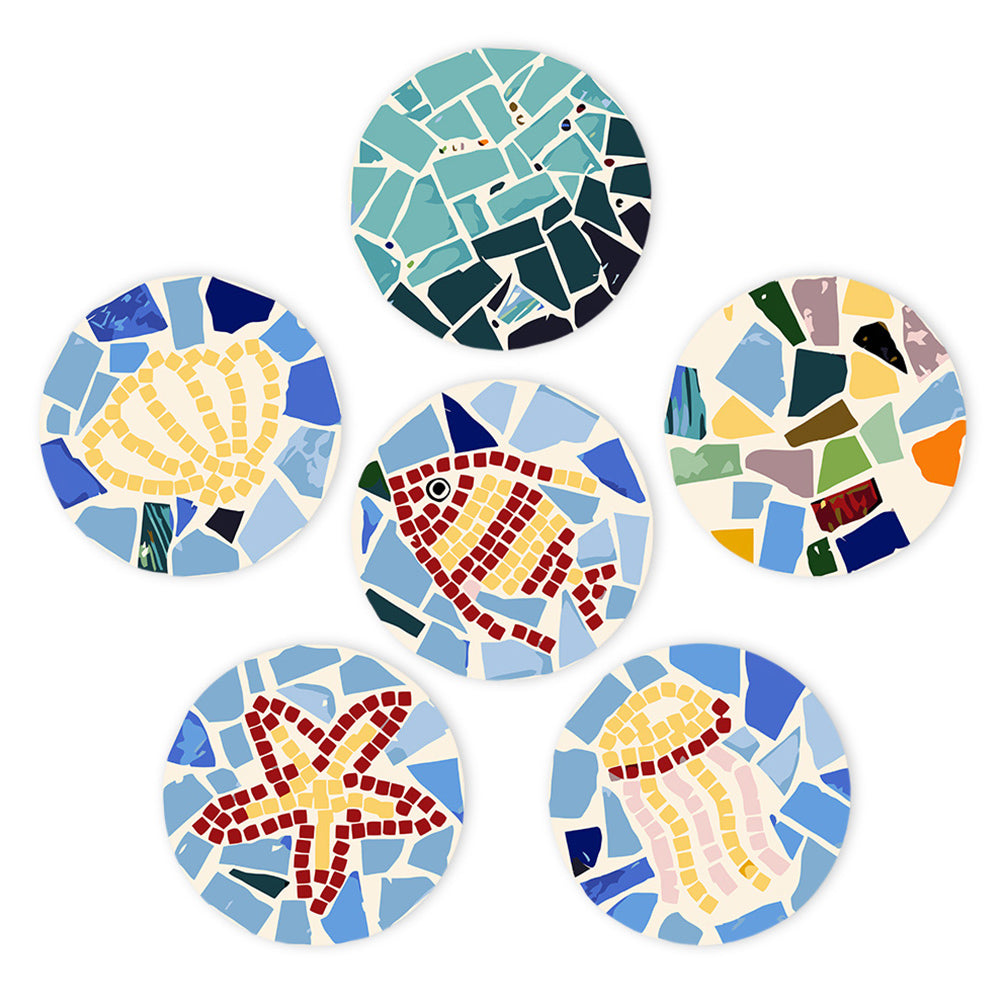 6 Pièces Sets de Table Animaux Marins en Bloc de Couleur Peinture par Numéros