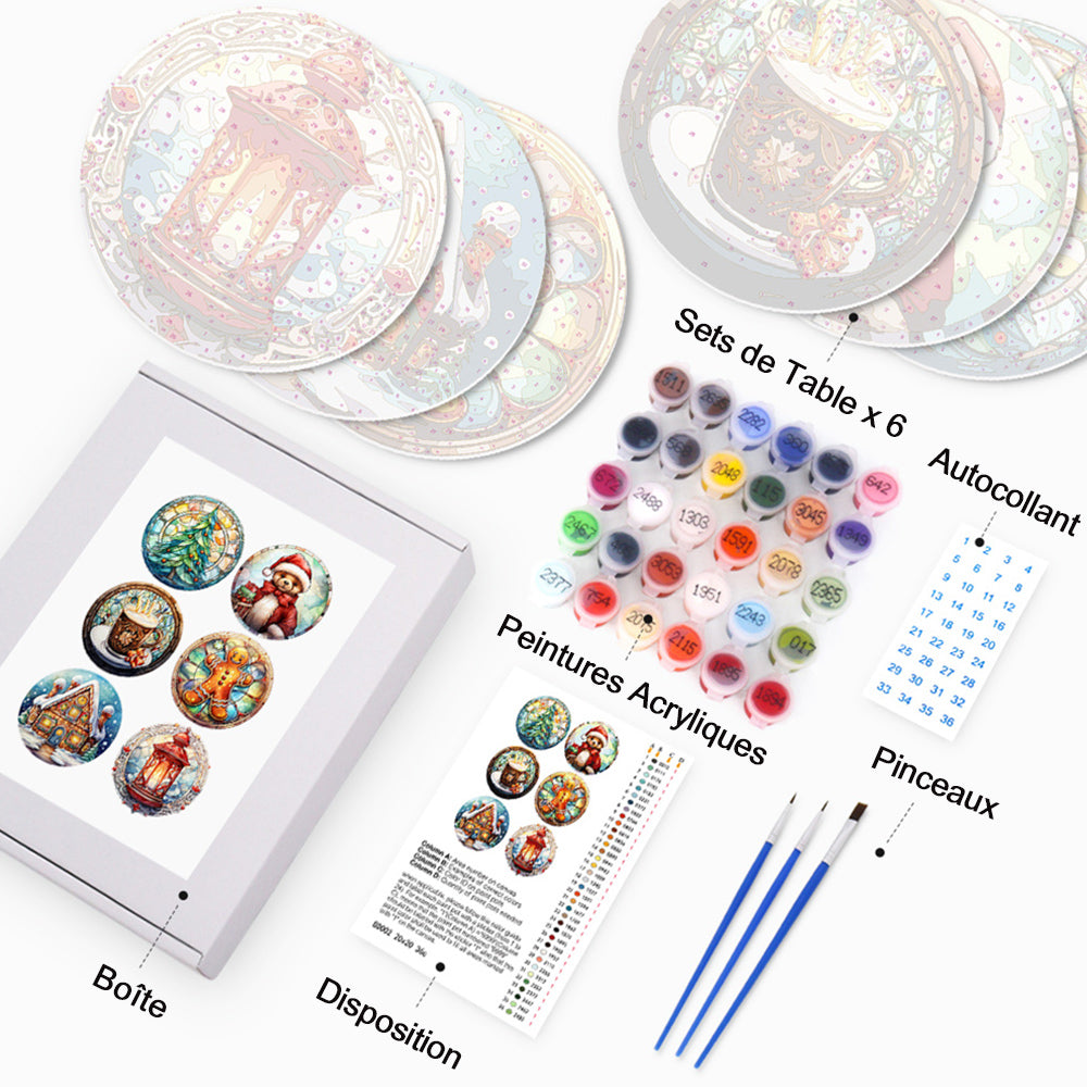 6 Pièces Sets de Table Bonhomme en Pain d'Épice de Noël Peinture par Numéros