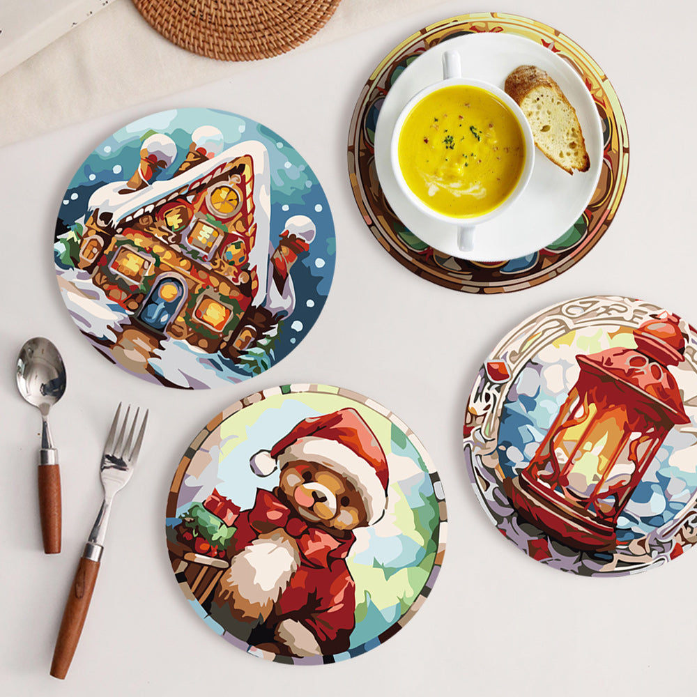 6 Pièces Sets de Table Bonhomme en Pain d'Épice de Noël Peinture par Numéros