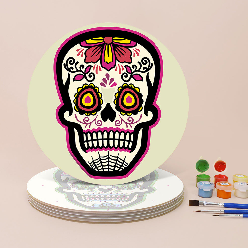 6 Pièces Sets de Table Crâne Fleuri Peinture par Numéros
