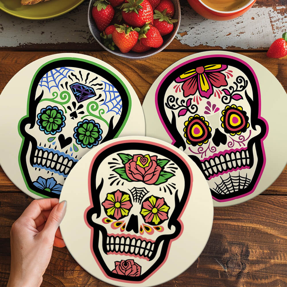 6 Pièces Sets de Table Crâne Fleuri Peinture par Numéros