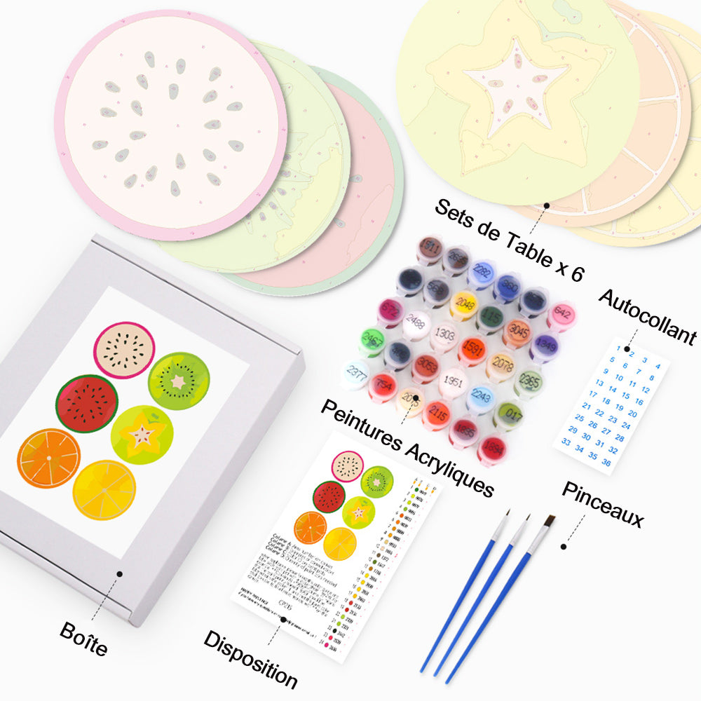 6 Pièces Sets de Table Divers Fruits Peinture par Numéros