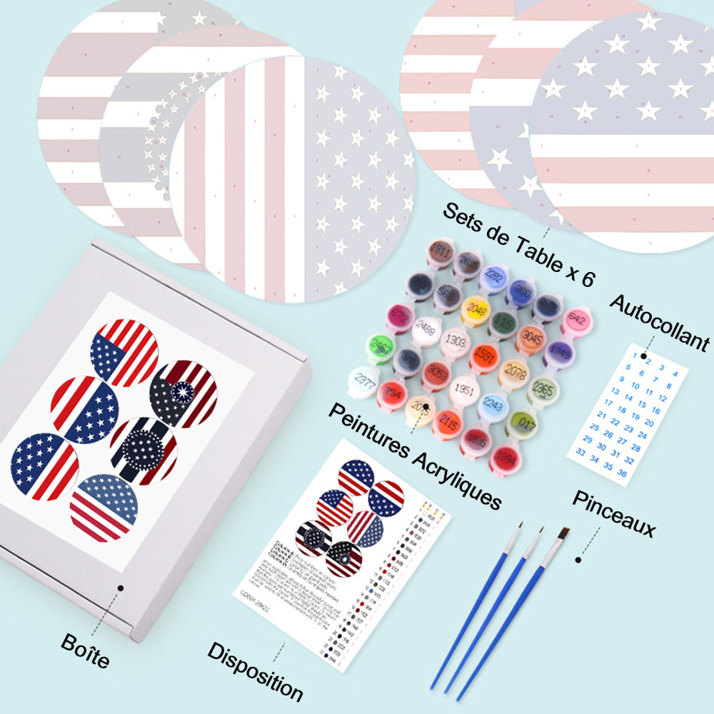 6 Pièces Sets de Table Drapeau Étoiles et Rayures Peinture par Numéros