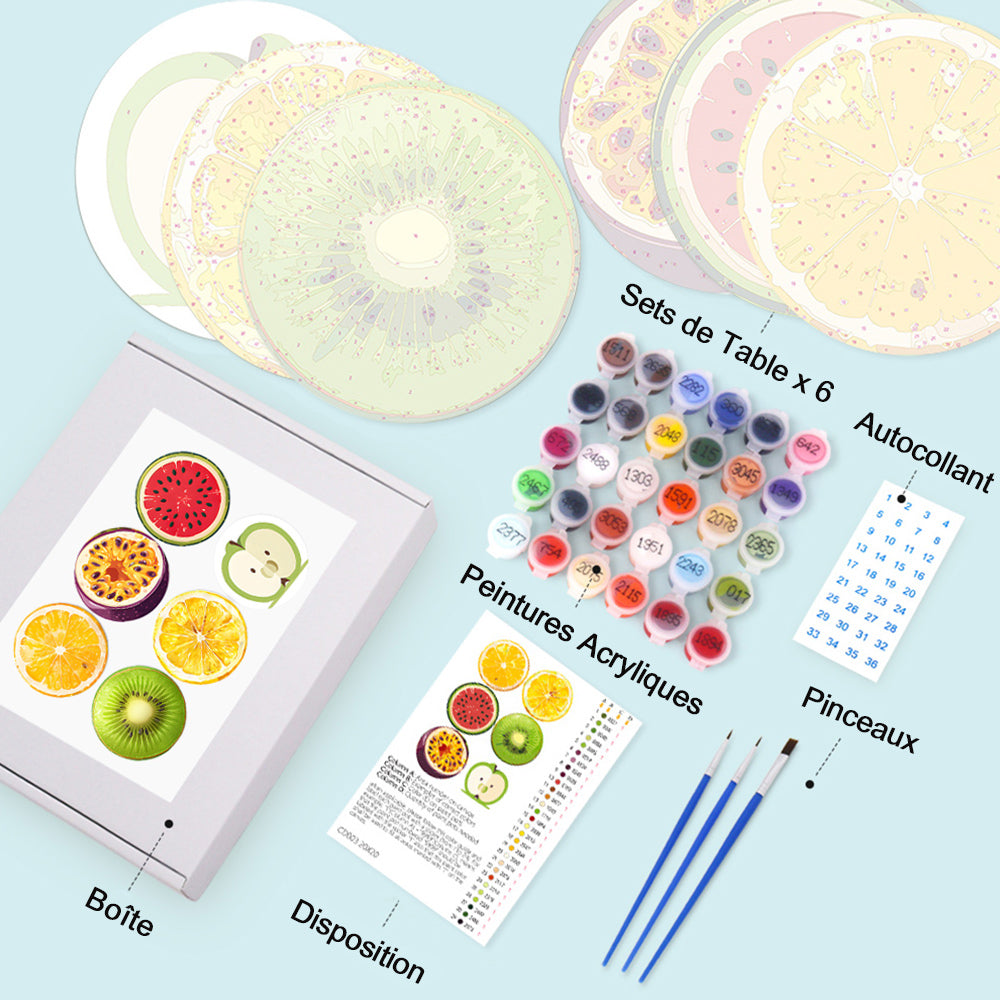 6 Pièces Sets de Table Fruits Frais Peinture par Numéros