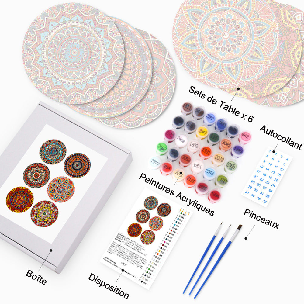 6 Pièces Sets de Table Mandala Complexe Peinture par Numéros