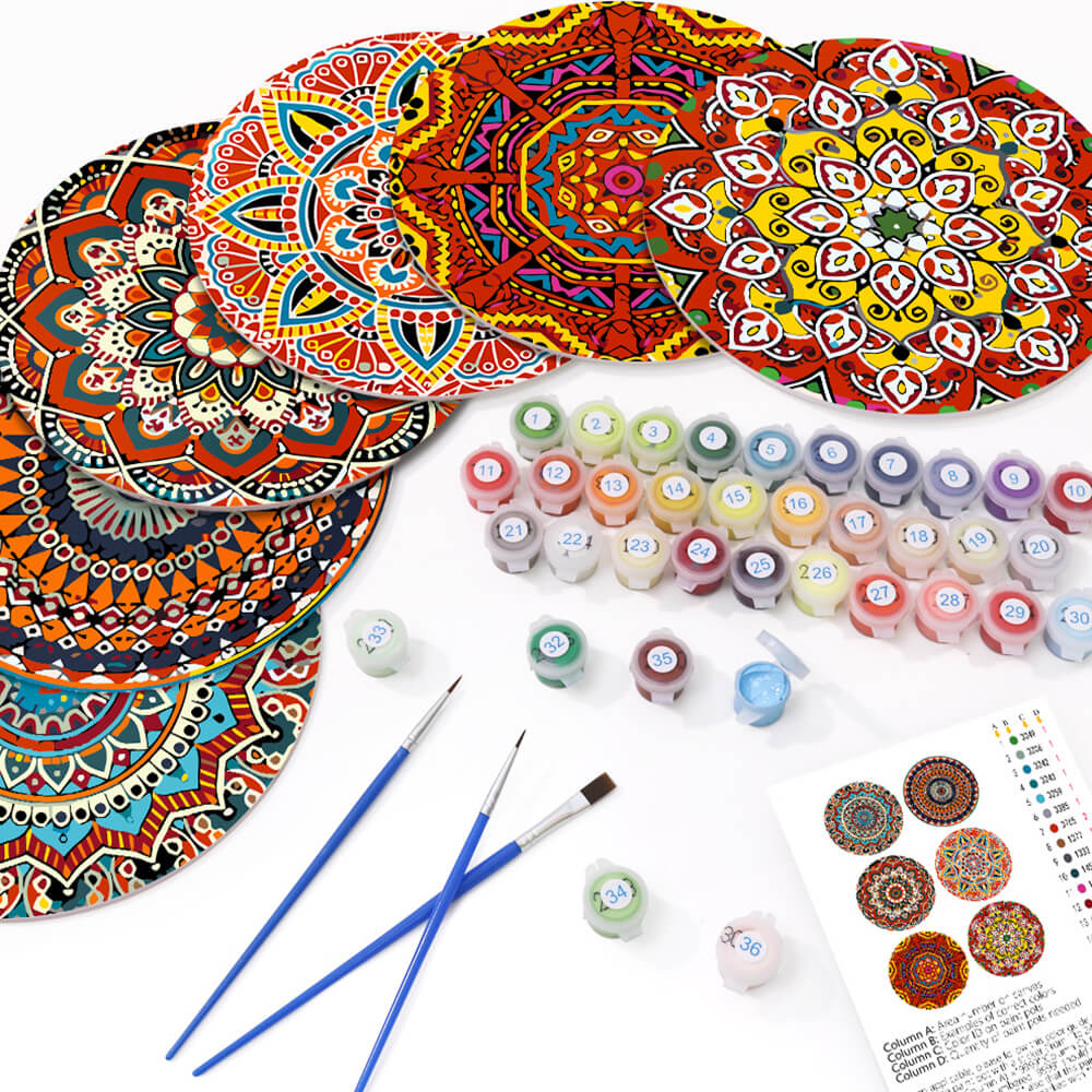 6 Pièces Sets de Table Mandala Complexe Peinture par Numéros