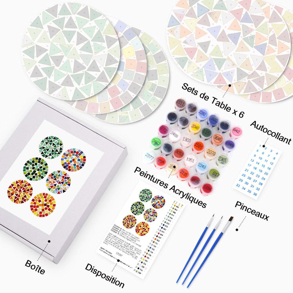 6 Pièces Sets de Table Mandala en Bloc de Couleur Peinture par Numéros