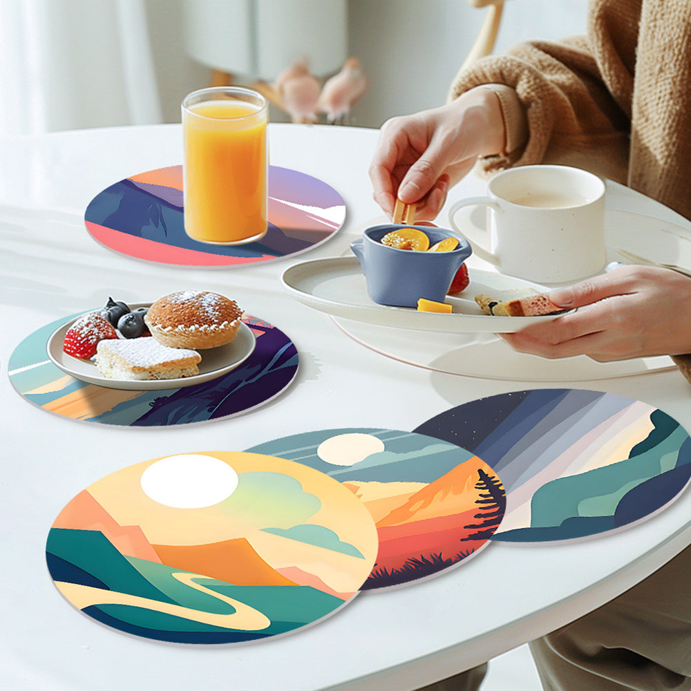 6 Pièces Sets de Table Montagnes au Coucher de Soleil Peinture par Numéros